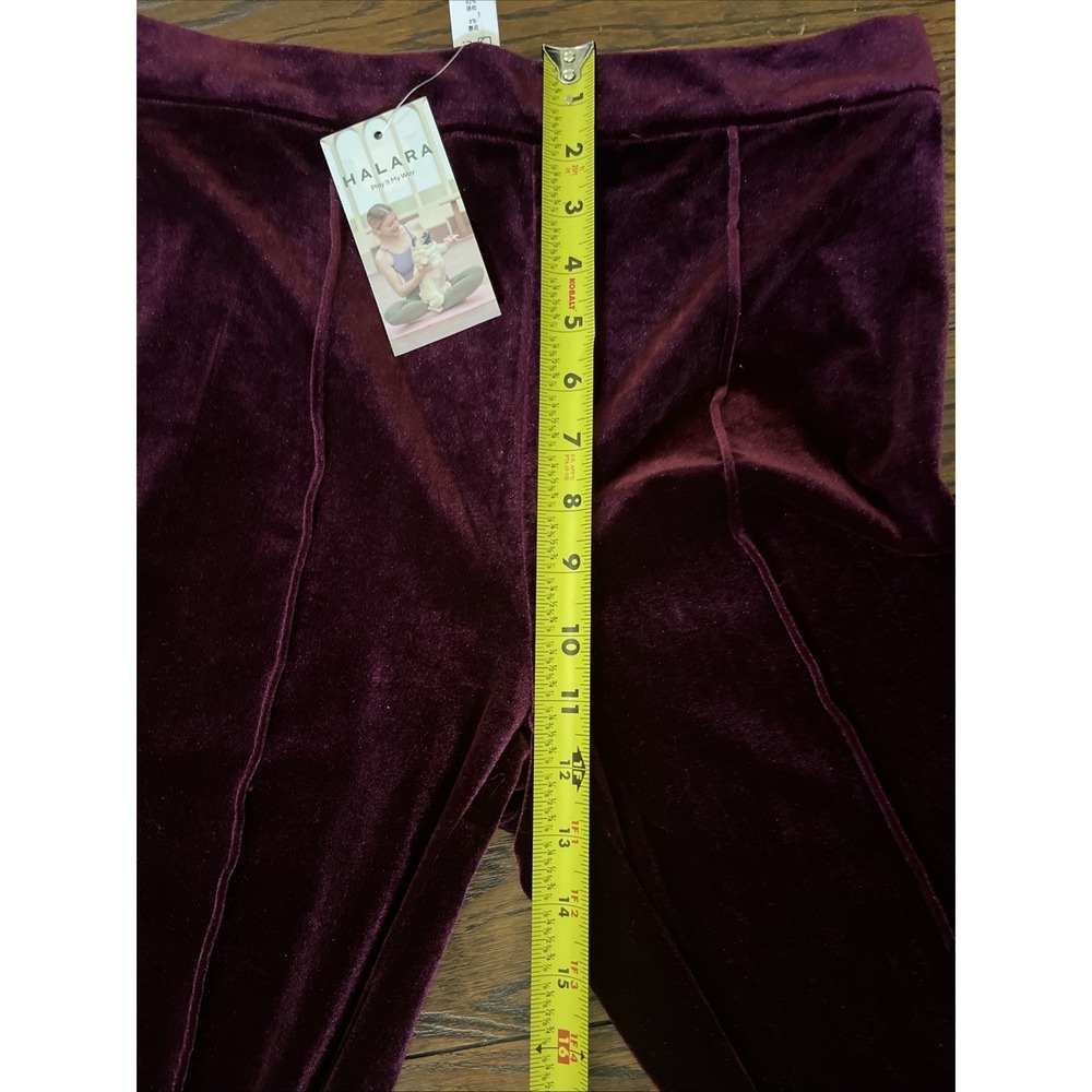 NWT Halara Velvet Pants M Burgundy Maroon High Waisted Straight Leg Zip Side - Picture 4 of 6